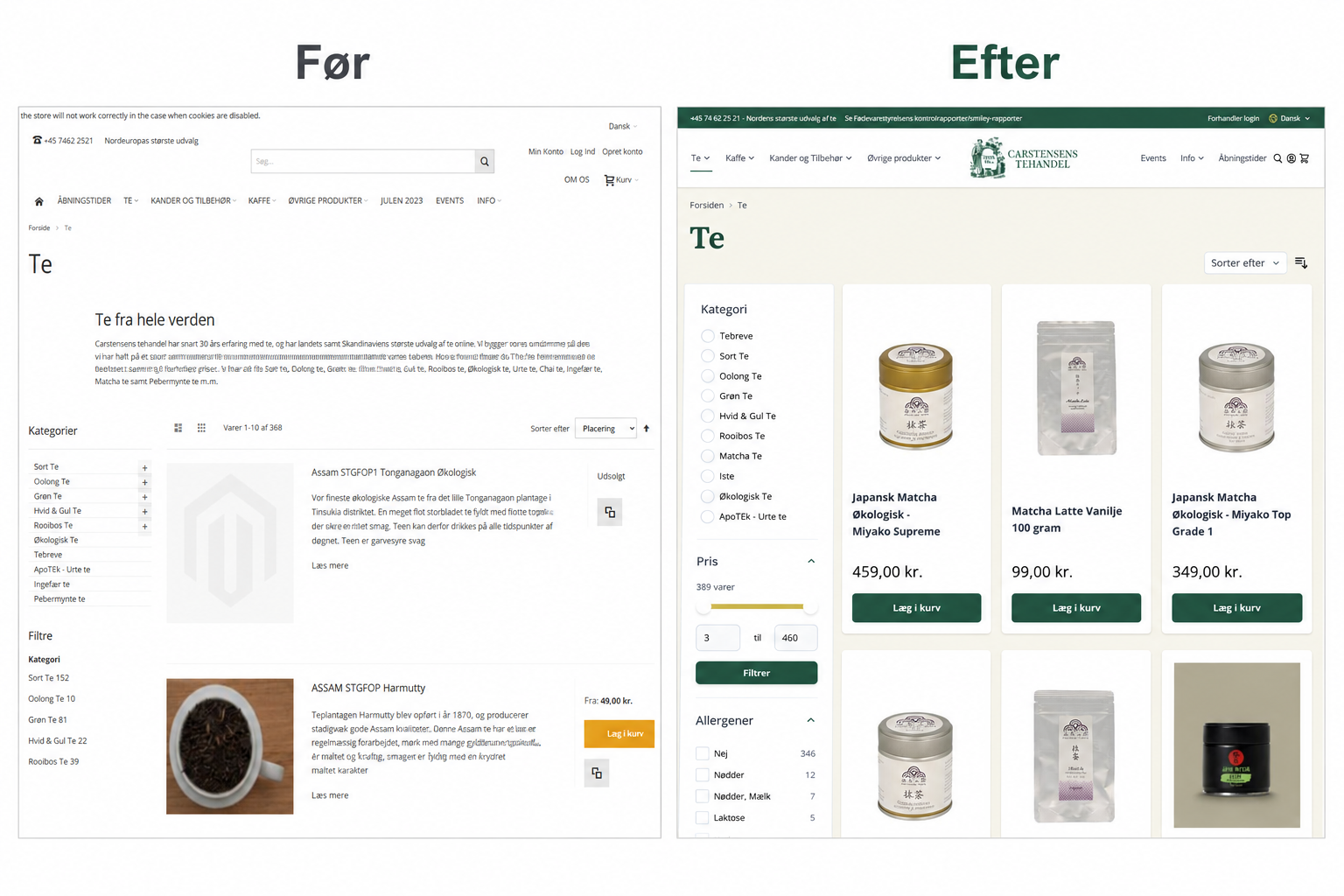 Billede af carstensens Tehandel før og efter vconnects arbejde