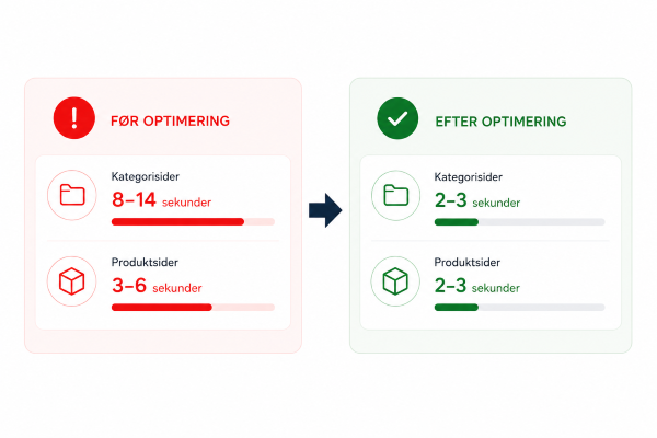 billeder der viser sidehastighed f&oslash;r og efter optimering